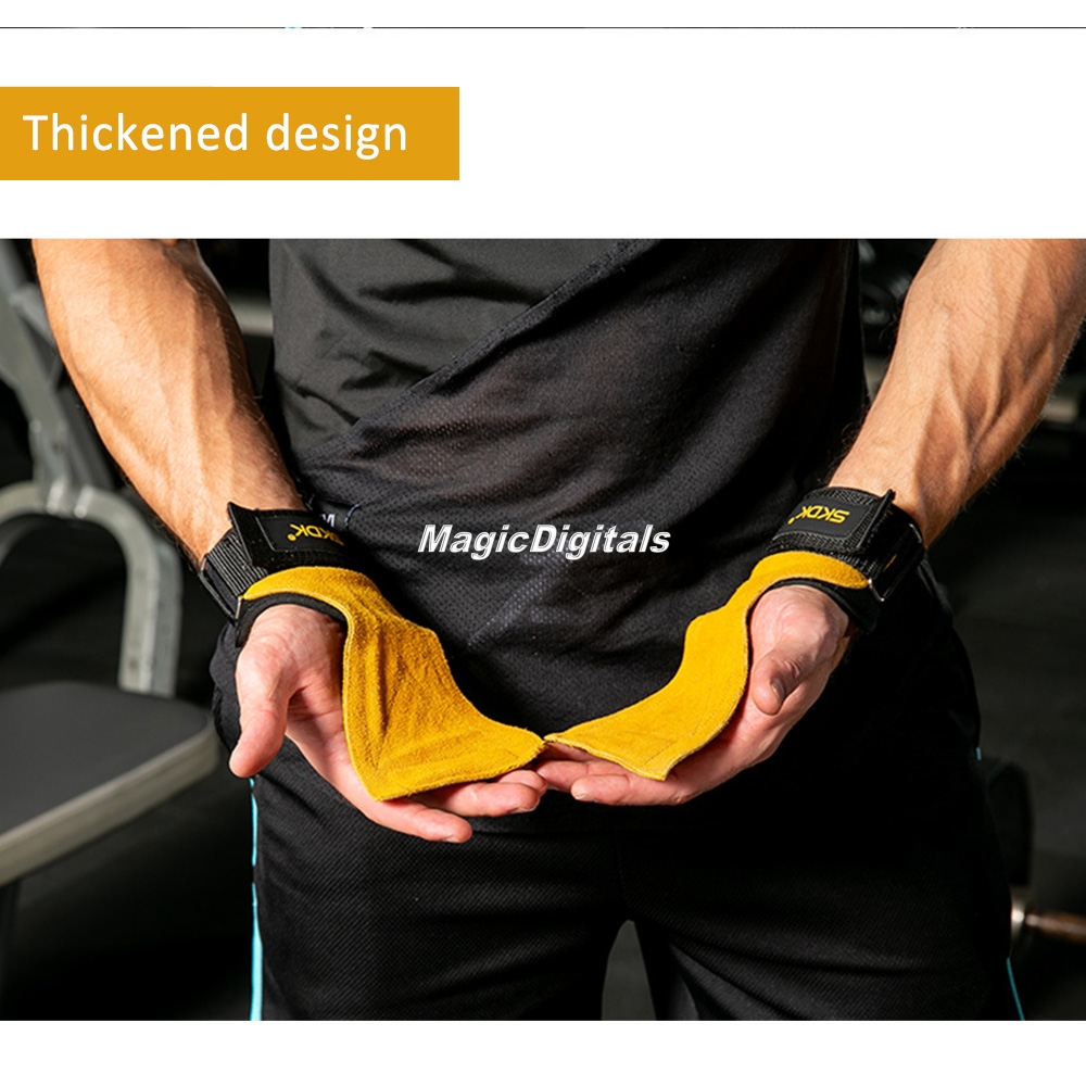 1Pair Leather Gymnastic Palm Protector Guards Padded Wrist Strap Weight